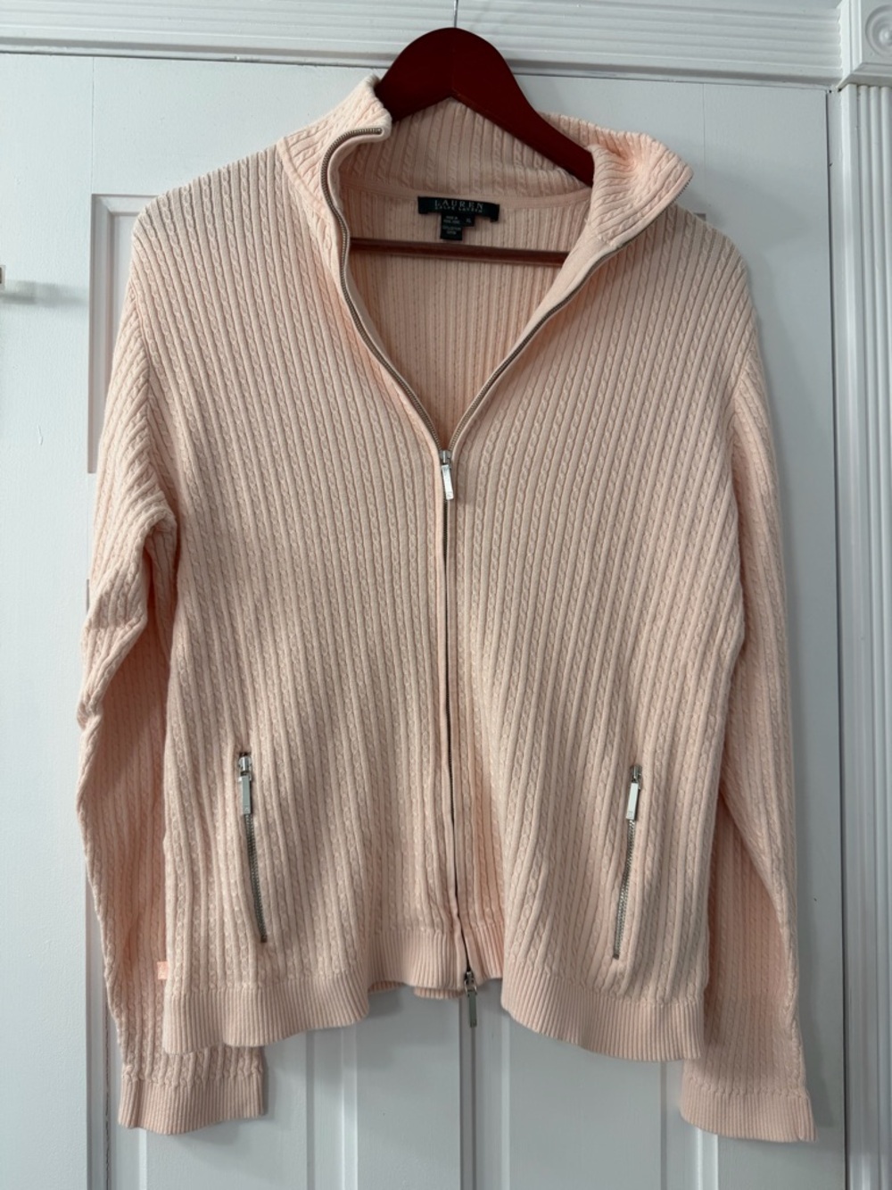 Ralph Lauren Light Pink Ribbed Zip Cardigan